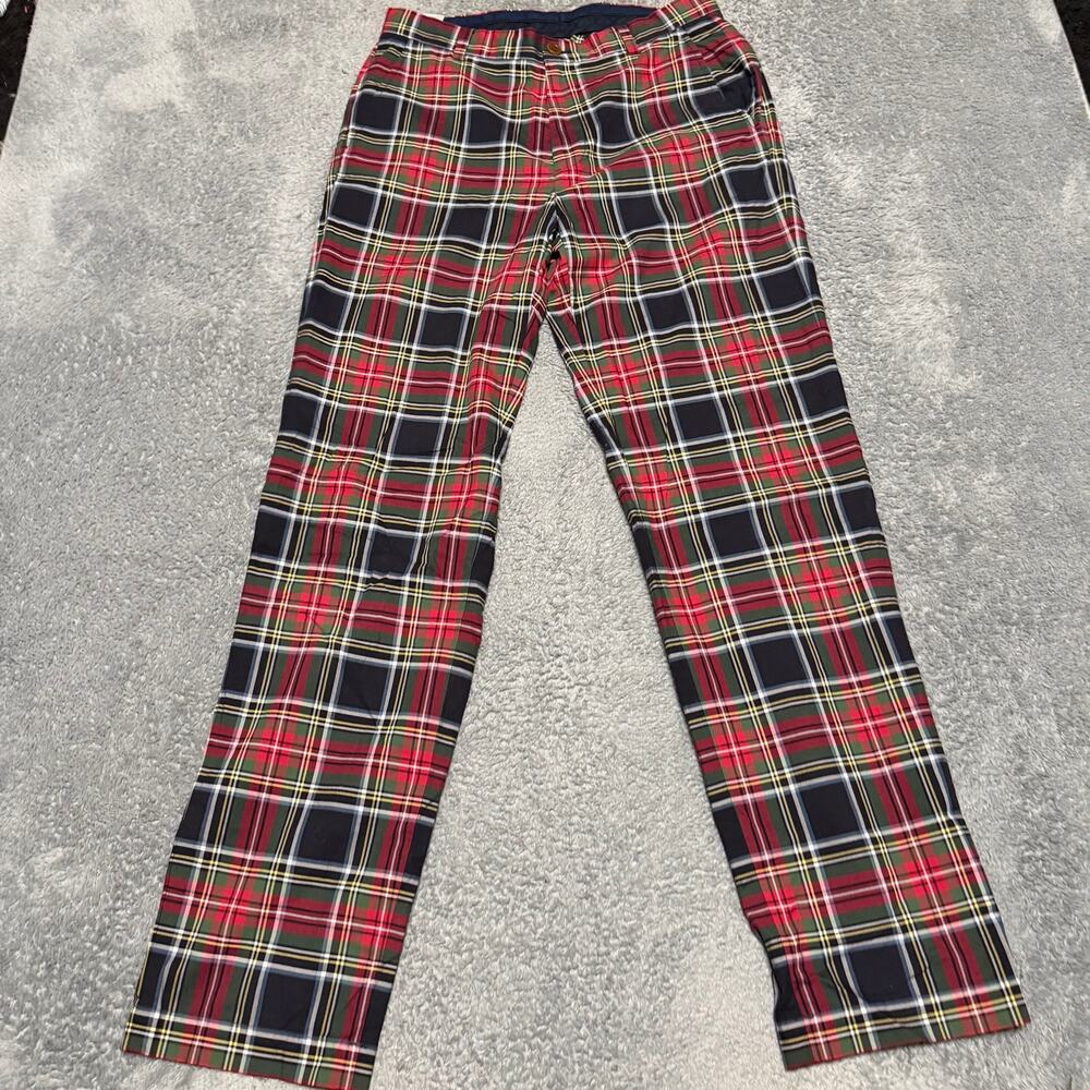 Brooks Brothers Clark Pants Mens 32 x34 Plaid Flat Front Red Green